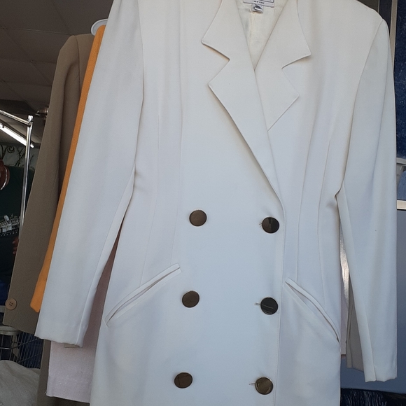 Vtg 100% Wool Cream Tuxedo Jacket DB Military Gold Button Coat DRESS sz 12 🥼 - Picture 3 of 14